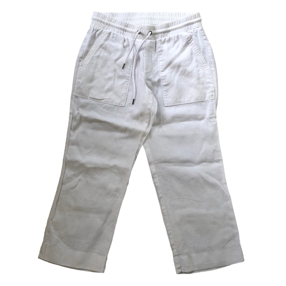 Athleta Bali Cropped Wide Leg White Linen Pants Size 6 - Picture 4 of 8